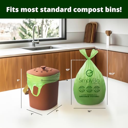 Simply Bio 1.6 Gallon Compostable Trash Bags Liners Handle, Heavy Duty Extra Thick 0.6 Mil, 6.06 Liter, 50 Bags, Small Kitchen Food Scrap Waste Bag, ASTM D6400, US BPI and OK Compost Home Certified - size: 1 Count (Pack of 50), style: Handle (1.6 Gal)