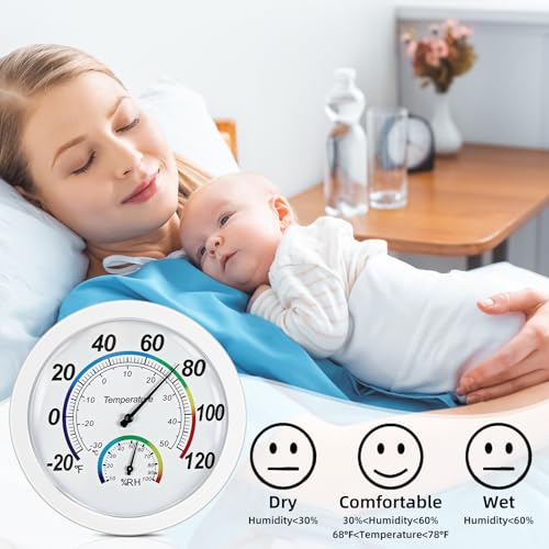 Weewooday 3 Pcs Indoor Outdoor 2 in 1 Mini Thermometer White,6 Inch | Analog Dial for Home Office Greenhouse Basement, Temp Humidity Combo Meter, No Battery Mechanical Design, Easy Wall Hanging - color: White, size: 6 Inch