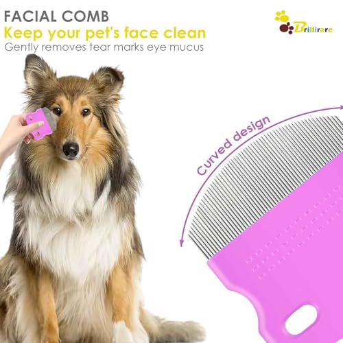4 Pack Eye Comb, Stainless Steel Pet Tear Stain Professional Remover, Dog Cat Flea Lice Grooming Combs with Gentle Rounded Teeth, Eye Gunk Removal, Dematting Tool for Small, Medium & Large Pets