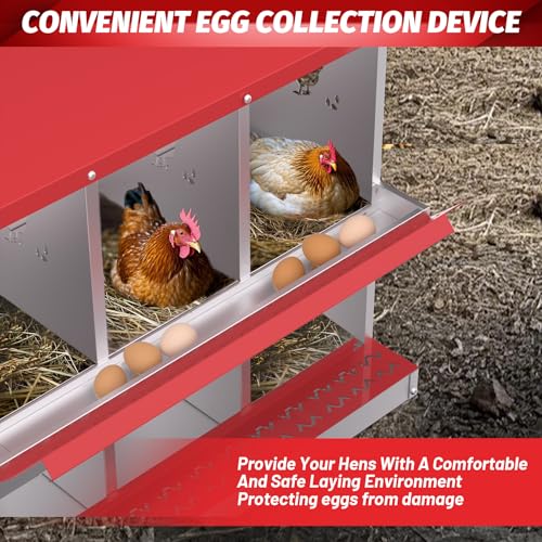 Chicken Nesting Box, 8-Hole Nesting Boxes with Bracket Legs, Removable Tray, Ventilation Holes, Easy Egg Collection & Cleaning, Laying Boxes for Hens, Red - color: Red, size: 8 Holes with Legs
