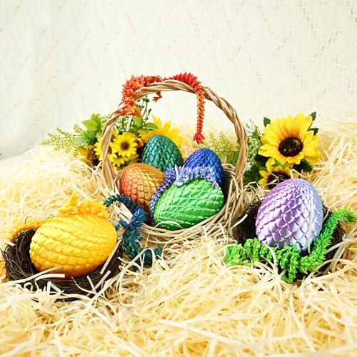 Impossmaker 8‘’ 3D Dragon Eggs with Dragon Inside, Easter Basket Stuffers Mini Egg Set Articulated Unique Easter Basket Essentials for Adults Kids (6 Pack) - style: 6P-S3