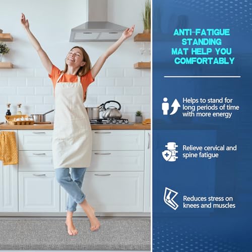 Anti Slip 7/8 inchs Anti Fatigue Kitchen Floor Mat, Ergonomic Comfort Standing Mat, Waterproof Kitchen Runner for Home, Kitchen, Office, Laundry, Garage (Light Gray, 17.3" x 95" -0.87") - size: 95"L x 17"W x 0.9"Th