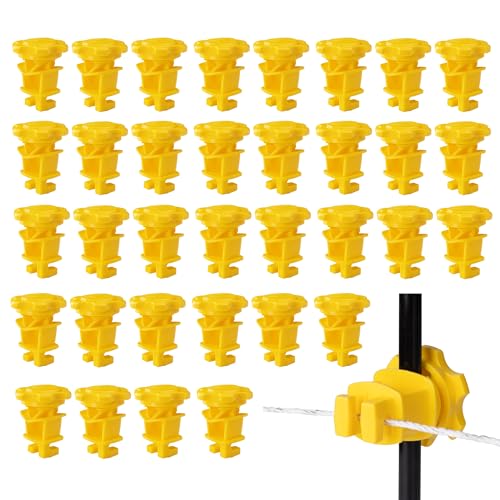 25 Pcs Yellow Rod Post Insulator, Electric Fence Insulators Screw Tight Round Fence Post Insulator, Electric Fence Wire Holding Insulator - size: 25
