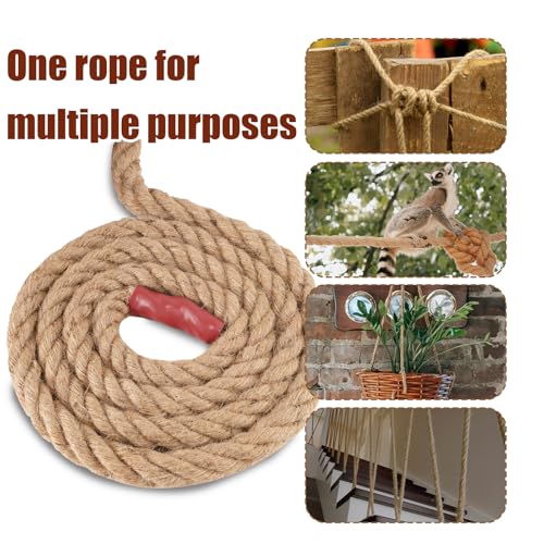 Jute Rope, Natural Hemp Rope, 4-Strand Thick Nautical Ropes (1/2 Inch 49Ft) for Decorative, Crafts, Porch Swing, Hanging, Tug of War, Packing - size: 1/2In - 49Ft