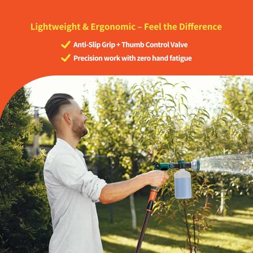 VENETIO 8-Dial Lawn & Garden Sprayer with Quick Connect - 16oz Liquid Fertilizer Dispenser for Uniform Watering & Feeding Plants, Hose Nozzle Spray Gun with Soap Bottle for Dog Washing, Car Cleaning - style: Lawn & Garden Feeder Pro (16 oz)