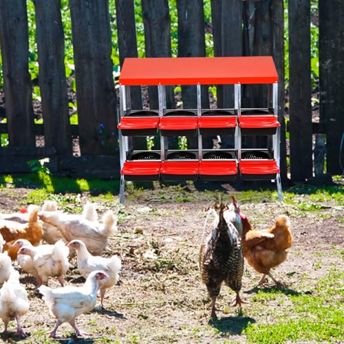 Chicken Nesting Box, 8-Hole Wall Mount Metal Chicken Nesting Box with Rollout Egg Collection & Easy-Clean Pull Out Tray, Roll Away Hen Roosting Boxes - color: Red