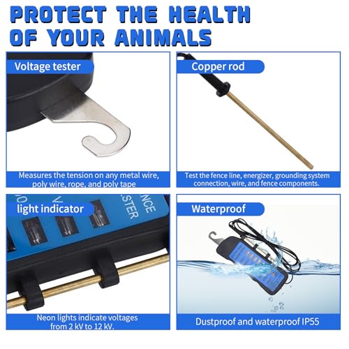 Electric Fence Voltage Tester, 12KV Digital Electric Fence Tester, Handheld Electric Fence Fault Finder, Farms Fault Troubleshooter with 8 Neon Indicator Lights