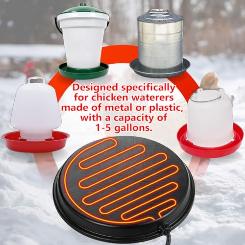 Poultry Chicken Water Heater - KOKOPRO Poultry Water Heater Base for Winter,14 Inch for Plastic/Metal Poultry Waterer,Thermostatically Controlled Heated Waterer 80W,Chicken Coop Accessories