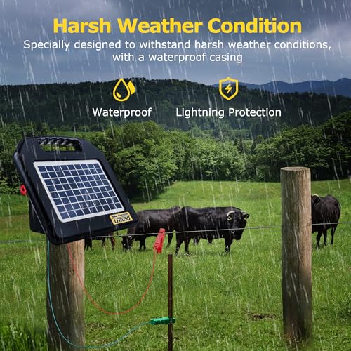 Solar Electric Fence Charger - 0.65 Joules 35 Mile Range Portable Solar Powered Electric Fence Charger, Integrated Machine for Livestock and Garden Protection - size: LFR050