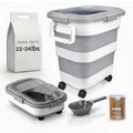 Collapsible Pet Food Storage Container, Airtight Dry Kibble Container with Detachable Wheels and Handle Storage Bin, Foldable Dog Cat Food Holder for Pantry Organization, 22-24 lbs