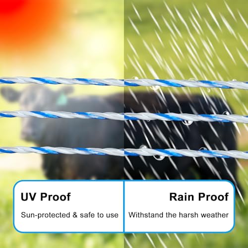Electric Fence Wire 3379 Feet 1030 Meters, 6 Stainless Steel Strands | Electric Polywire with Rust Resistance and Reliable Conductive, UV Resistant, Portable Electric Livestock Fencing - size: 3379FT/1030M