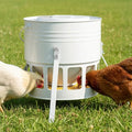 KOL Metal Chicken Feeder - 20lbs No Waste Chicken Feeder with 12 Ports, Powder Coated Rust-Proof Design & Smooth Edges for Safe Feeding (Jade White) - color: Jade White