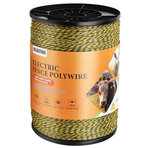 Electric Fence Wire, 5200ft 1585m, Polywire for Portable Livestock Fencing, 6 Stainless Steel Strands for Reliable Conductivity and Rust Resistance, UV Resistant - size: 5200 Feet/1585 Meters