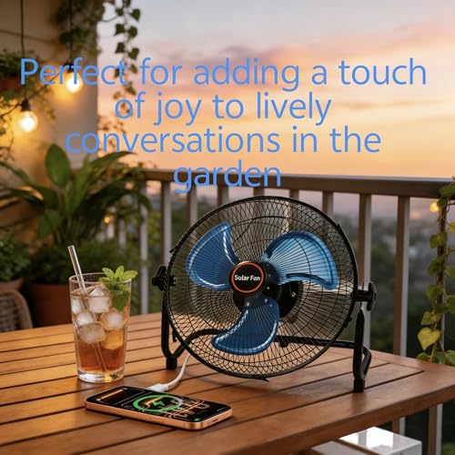 GOESWELL Solar Powered Fan 12 Inch Metal Blades Timer USB for Outdoors | Portable Solar Powered Fan Battery 12 Speeds Timer 360 Tilt USB Output Charges Phone Metal Blades Quiet For Outdoor