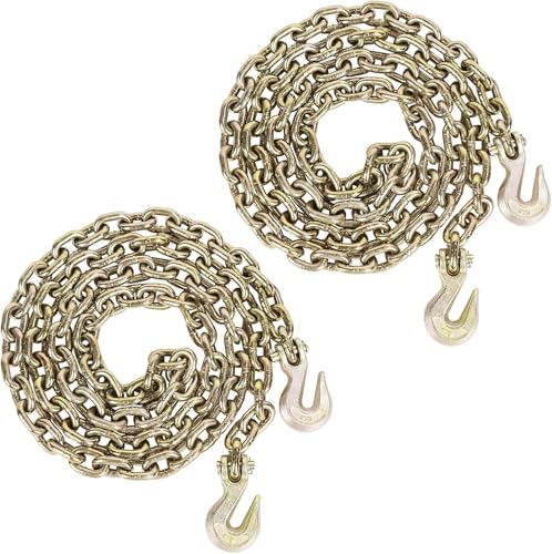 AAIN Transport Binder Chain, 2Pack 5/16" x10' G80 Tow Chain with Grab Hooks | 4,900 lbs Safe Working Load | Heavy Duty Logging Chain for Transporting Towing Truck Tie Down Binding Equipment - size: 5/16 Inch - 10 FT, style: 2 Pack