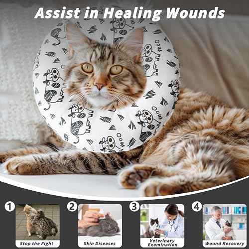 Soft Cat Cone Collar, Cute Cats Recovery Collar Suitable for Cats | Cat cone for Small, Medium, Large cat,Elizabethan Neck Collar for Cats After Surgery (Cow, Large) - color: Cow, size: Large