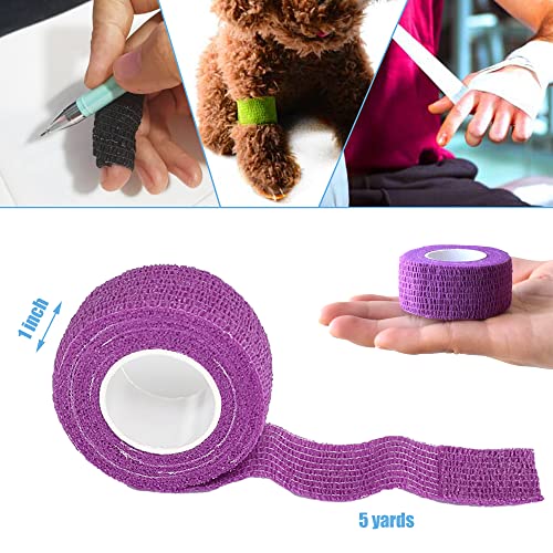 1 Inch Self Adhesive Bandage Wrap Cohesive Wrap, 9 Pack, Purple | Self Stick Wrap for Ankle, Wrist, Finger, Sports, Breathable Cohesive Vet Tape for Pets - color: Purple, size: 1 Inch