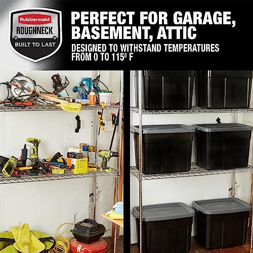 Rubbermaid Roughneck Tote Durable 18 Gallon Stackable Plastic Storage Containers with Lids and Easy Carry Handles, Pack of 6, Black/Cool Gray - size: 18 Gal - 6 Pack