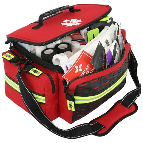 Lightning X Products Lightning X Mid-Sized First Responder EMT Bag | LXMB25 Fully Stocked Aid Kit w/ 200+ BLS Supplies - RED - color: Red