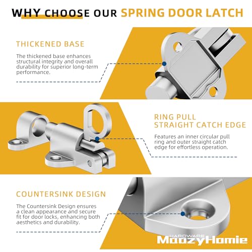 Self-Closing Latches, Silver Spring Door Lock, Aluminum Alloy Resilient Bolt Latch for Gate,Window and Cabinet, Security Automatic Spring Barrel Slide Door Lock with Screws, 2 Pack - color: Silver