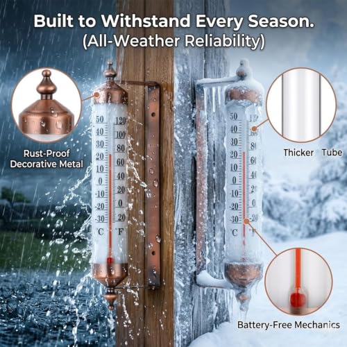 Outdoor Thermometer Waterproof, 10-Inch Decorative Outdoor Thermometer