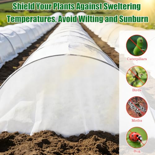 10 x 50 Ft White Shade Cloth for Garden, 1.2 oz/yd² Thick Non-Woven Cover | Light Refraction Sun Shade Cloth Cover for Protecting Outdoor Plants Vegetables Rows from Direct Sunlight - size: 10x50 Ft