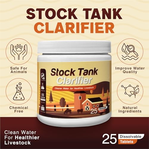 Stock Tank Clarifier - Improves Livestock Water by reducing buildup and Creating Healthier Water troughs. Safe for Horses, Cattle, Sheep, Goats & Chickens. (Tablet, 25, Count)