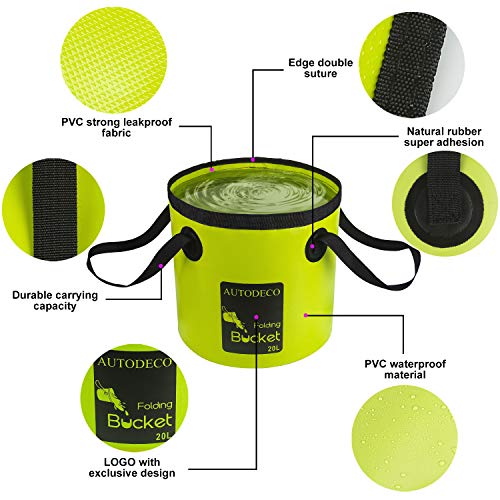 Collapsible Bucket 5 Gallon Container Folding Water Bucket Portable Wash Basin 20L - color: Green