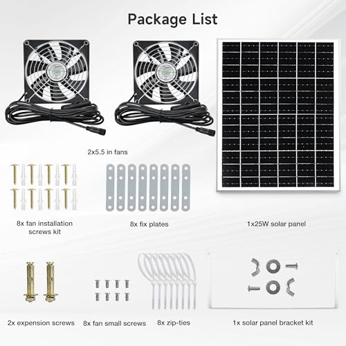 Fanspex 5.5" Solar 2 Fan Kit Waterproofed for Chicken Coop & Greenhouse | High Velocity Solar Powered Fans for Outdoor Shed Intake or Exhaust Air - size: 5.5" 2 Fan Kit
