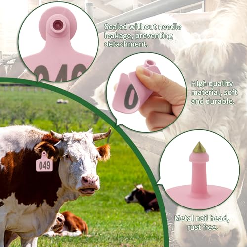 100PCS Cattle Ear Tags Numbered 001-100,Plastic Livestock Ear Tags with Animal Identification Tags for Cattle Cows Hogs Pigs Sheep Goats (Pink) - color: PINK