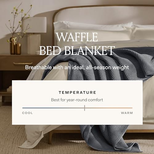 BOLL & BRANCH Waffle Bed Blanket, Full/Queen, Stone | Luxury 100% Organic Cotton - Soft, Lightweight and Breathable - Textured Waffle Weave Design - color: Stone, size: Full/Queen