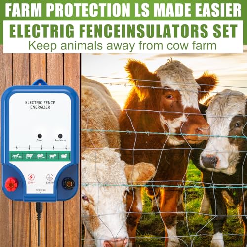 Electric Fence Kit, 8 Mile 12kV 2J Electric Fence Charger AC/DC Powered with 50 Insulators, Socket Tool, 250ft Aluminum Wire for Livestock Control(Classic Ver.,Blue) - style: Classic Ver