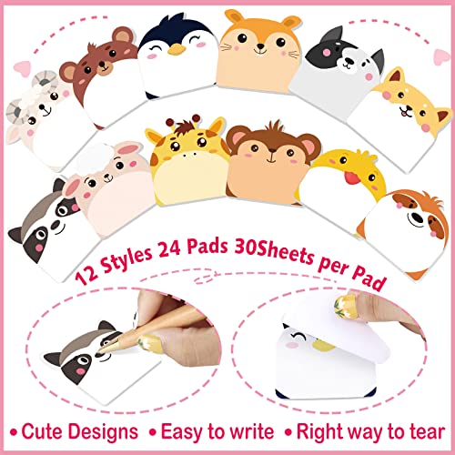 Yinder 24 Pad Cute Animal Sticky Notes Kawaii Animal Sticky Note Pad Bulk | Fun Cartoon Memo Pad Self Adhesive Tab Back to School Gift for Teacher Student Classroom Veterinary Cat Office Supplies - style: Multi Animals