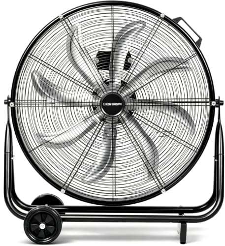 KEN BROWN 24 Inch Industrial Shop Fan, TurboSweep 8 Blades High Velocity Drum Fan, 9500 CFM, Heavy Duty 3 Speeds, 360° Adjustable Tilt for Industrial Commercial Gym Garage - size: 24 Inch Floor Fan