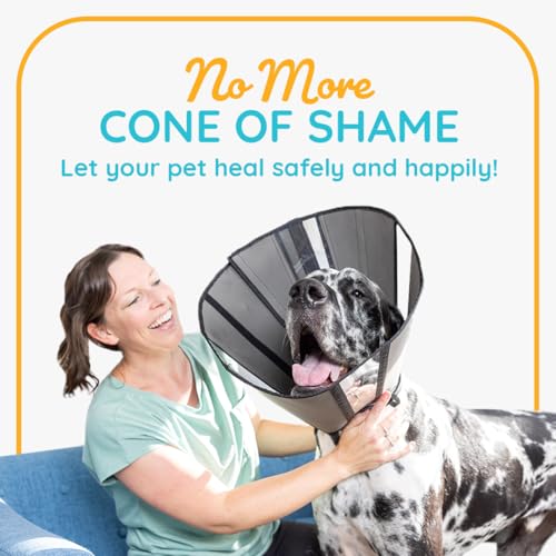 ZenPet Recovery Cone E-Collar for Dogs & Cats – Soft, Comfortable, Safe & Stress-Free Healing After Surgery, Adjustable Design, Secure Custom Fit (Large) - size: Large