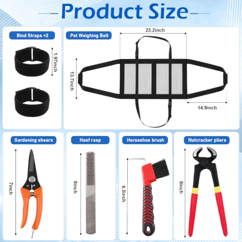 8Pcs 8" Farrier Tool Kit, Hoof Rasp Nipper Trimmer Brush Calf Sling | 8" Hoof Nipper, 300lb Capacity Adjustable Weighing Sling, Storage Bag Included, for Goat, Pig, Sheep, Donkey, Equine, Alpaca - style: Complete Hoof Care Kit