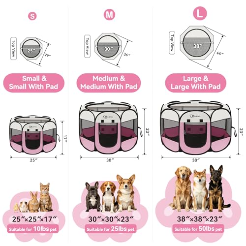 Sieidihit Dog Cat Pet Playpen Puppy Crate Cage Indoor Outdoor, Small Pink | Rest Zone for Recovering Pets New Pet Quarantine Room Portable Pop Up Easy to Set up lightweight dog Kennel with Carrying Bag - color: Pink