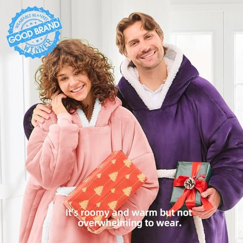 JOYWOO Pink Oversized Wearable Blanket Hoodie,Cat lovers Long Hoodie Blanket for Adult,Birthday Gifts for Women Men Mom,Cozy Sherpa Sweatshirt Hooded Blanket Giant Pocket Gifts,Mellow Rose Oversize - color: Mellow Rose, size: Oversize