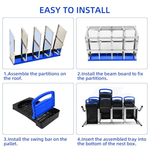 Chicken Nesting Boxes, 8 Hole Metal Chicken Laying Box with with Removable Trays and Roll Out Egg Collection for Chicken Coop, with Metal Bracket, Blue