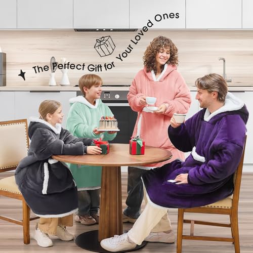JOYWOO Pink Wearable Blanket Hoodie,Oversized Cat Lovers Sweatshirt Blanket for Adult, Birthday Gifts for Women,Mom,Men,Cozy Sherpa Hooded Blanket with Giant Pocket Winter Gifts,Mellow Rose Standard - color: Mellow Rose, size: Adult