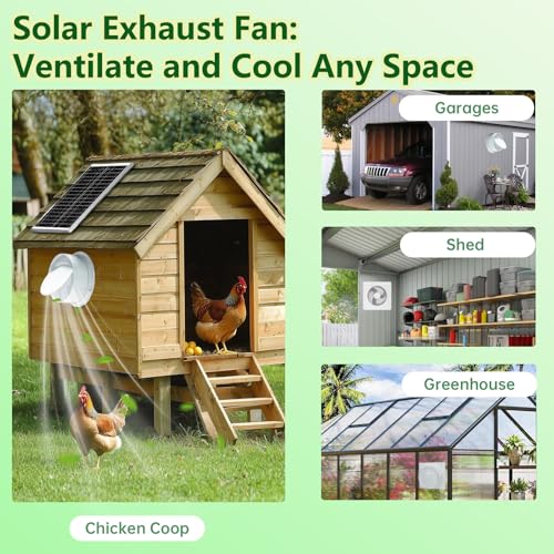 Solar Powered Fan, 9.1" Solar Exhaust Fan Kit, 25W Waterproof Chicken Coop Fans with 14.8Ft On/Off Switch Cable & Power Adapter, Cooling Ventilation for Greenhouse, Shed, Outside, Garages, Dog House - color: No Battery