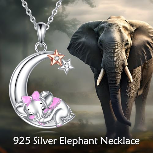 Snake Moon Necklace - 925 Sterling Silver Moon Pendant Necklace - Snake Jewelry for Women - style: Elephant
