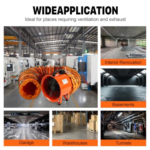 2026 NEW 12 Inch Utility Blower Fan with 16 Ft Flexible Duct Hose, 2882 CFM High Velocity Industrial Ventilation Exhaust Fan, Portable Axial Ventilator with Ball Bearing Motor for Workshop, Jobsite.