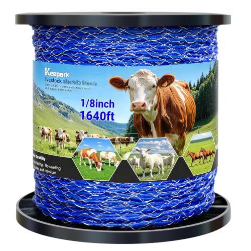 Electric Fence Wire 1640 Feet 500 Meters Electric Fencing Poly Wire Rope Line with Reliable Conductivity and Rust Resistance, UV Resistant 1/8inch Diameter - Blue - color: Blue, size: 1/8 x 1640FT