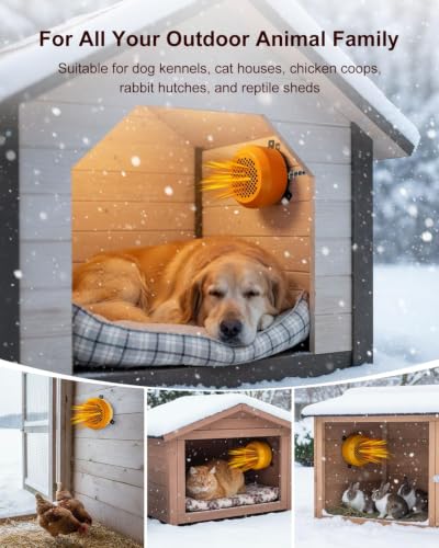 400W/800W Dog House Heater with Thermostat, Pet House Heating for Winter | Smart Temperature Control 24H Timer, Overheat Protection & Chew Proof Cord, Wall-Mounted Heater for Kennel Cat Chicken Coop
