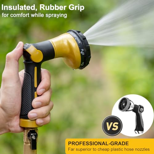 FANHAO Heavy Duty Garden Hose Nozzle, Metal Hose Sprayer Easy Thumb Control | 8 Spray Patterns, Rustproof Water Nozzle, Non-Slip Ergonomic Grip, Elder & Child Friendly for Garden, Car & Pet, Yellow - color: Yellow