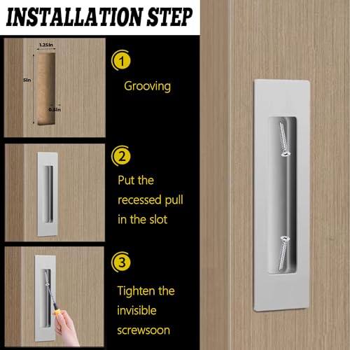 bealy Pocket Door Hardware Set, 2 Recessed Flush Finger Pulls,6Inch Handles Hardware Latch,Recessed Finger Flush Pulls for Bypass,Closet,Sliding,Barn Door, 304 Stainless Steel,Brushed Nickel - color: Brushed Nickel, size: 1 Set（2 Recessed Pull Handle）