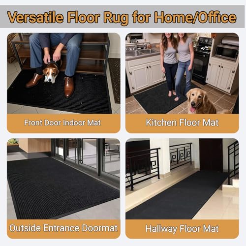 Commercial Rugs 4'x10' Rubber Backed Outdoor Mat Non-Slip Waterproof Large | Heavy Duty Wind Resistant, Industrial Front Door Mat, for High Traffic Entrance, Business Office Garage Hallway Entryway - size: 4' x 10' (Rectangular)