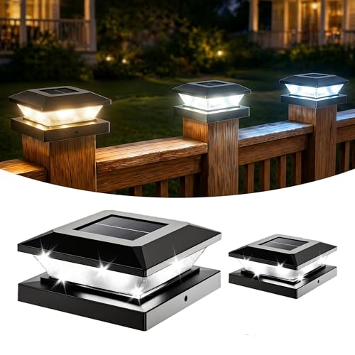 4x4 Solar Post Cap Lights - 2 Pack Fence Deck Post Solar Powered Lights | 3.5x3.5 4x4 Outdoor Postcap Light for Wood/Vinyl Posts, LED Waterproof Patio Porch Posts Lighting, 3 Lighting Modes, Black - size: 2 Pack