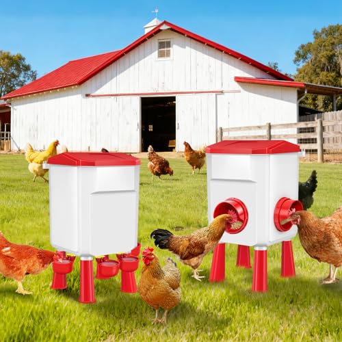 Auto No Waste Chicken Feeder and Waterer Set 2 Gallon/17.6 Pounds | Sturdy & Durable Chick Feeder and Waterer Set, Poultry Feeder Large for Hens/Ducks/Poultry